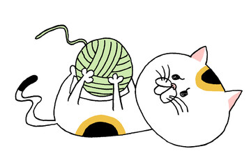 毛糸玉にじゃれる猫