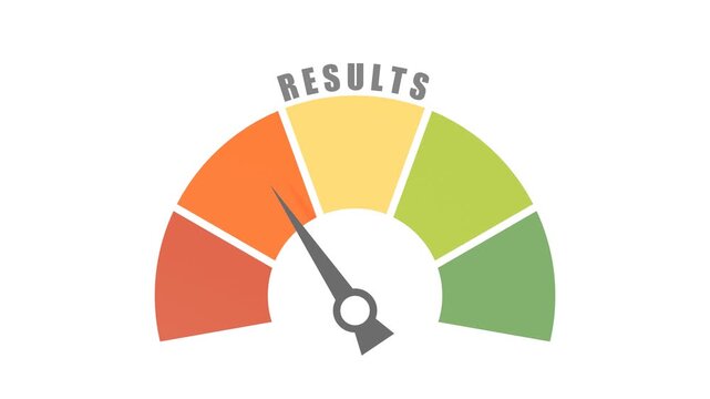 Speedometer, gauge meter icon. Scale, level of performance and progress. Speed dial indicator. Low and high dashboard with arrow. Infographic of education, score progress. Results inscription