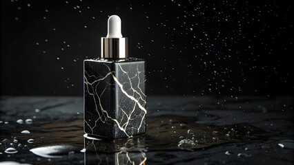 Marble serum bottle with blank label in opalescent liquid