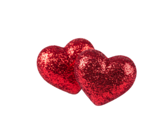 Two Glittering Red Hearts with Soft Bokeh Light, Romantic Valentine’s Background