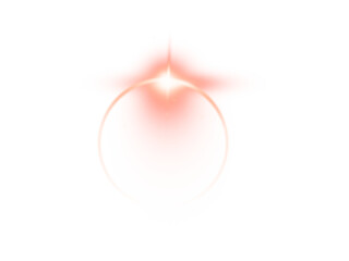 Lens flare light effect with a glowing ring, abstract light element isolated on a transparent background.