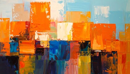Abstract Colorful Blocks Painting on Canvas