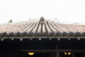 国指定重要文化財 　中村家住宅の母屋の屋根とシーサー