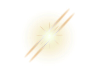 Starburst lens flare with golden light rays isolated on a transparent background, glowing sun effect.