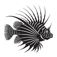 black lionfish Silhouette Vector, High Quality Illustration on White Background