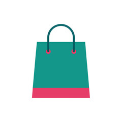 Simple shopping bag icon with teal and pink colors on black background