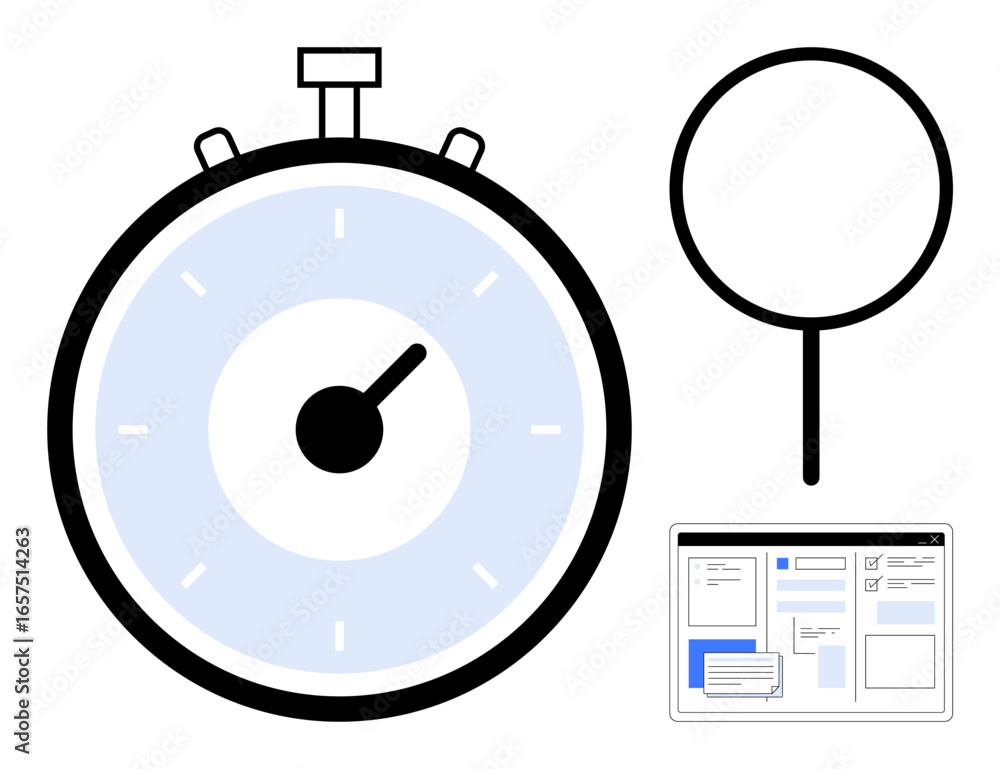 Poster stopwatch with centered pointer, circular magnifier, and webpage layout. ideal for time management, 