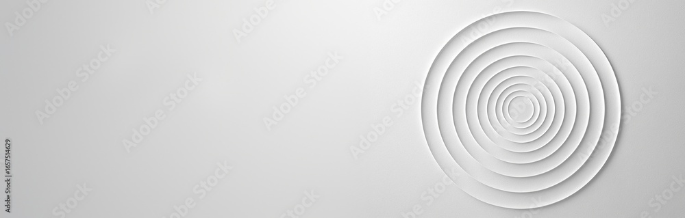 Poster abstract white paper concentric circles on textured background with empty copy space for banner or p