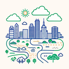 city landscape with clouds