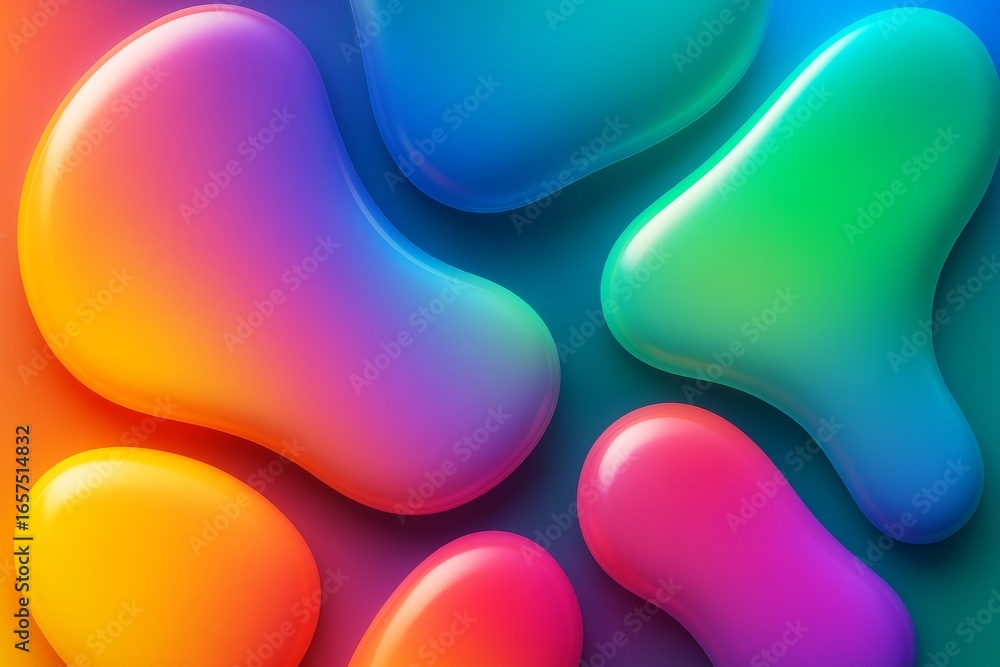 Aufkleber abstract colorful fluid shapes with glossy gradients on dark background forming a creative modern gr