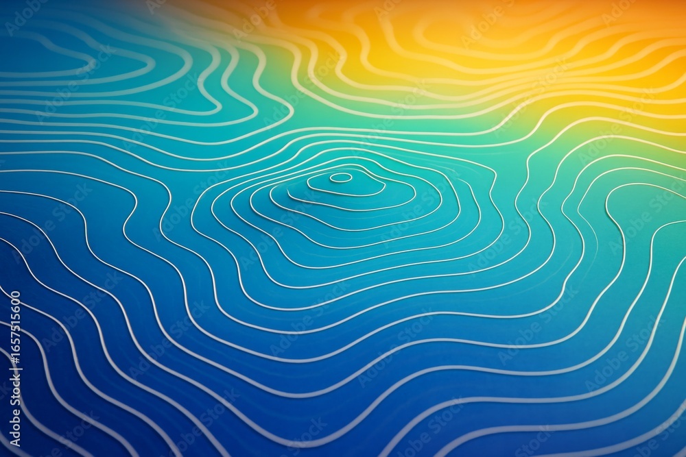 Poster abstract topographic-style background with flowing contour lines in blue and yellow gradient light c