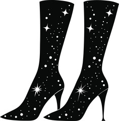 Elegant female legs in black high heels and fashionable boots, a vector silhouette illustration of a woman's body