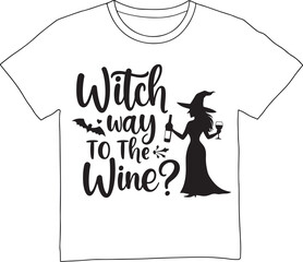 Funny halloween witch way to the wine quote silhouette