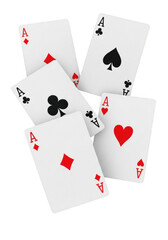 A collection of playing card aces of various suits displayed on transparent background