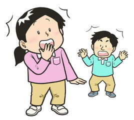 驚く男女のスタッフ