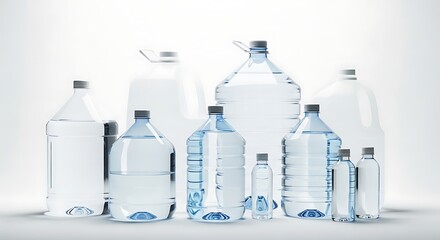 The Spectrum of Thirst - Assorted Plastic Water Bottles and Gallon Jugs in a High-Key Composition.