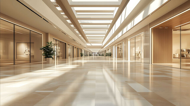 An architectural render of the interior of a concept shopping empty mall with no people