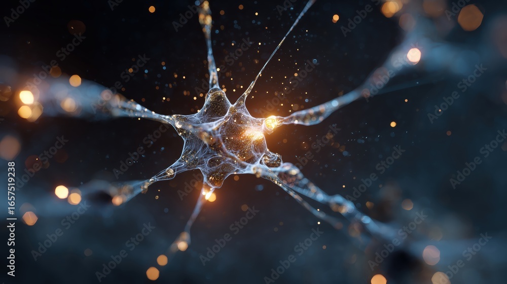 Aufkleber abstract 3d sculpture neural network abstract depiction of a neuron with glowing connections in a da