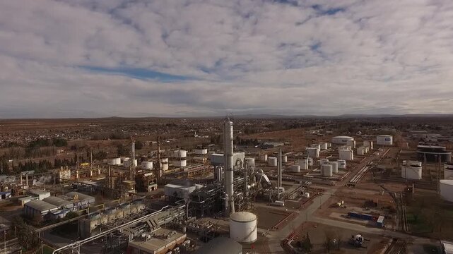 Aerial view of oil and gas lab in Vaca Muerta, Argentina oil field