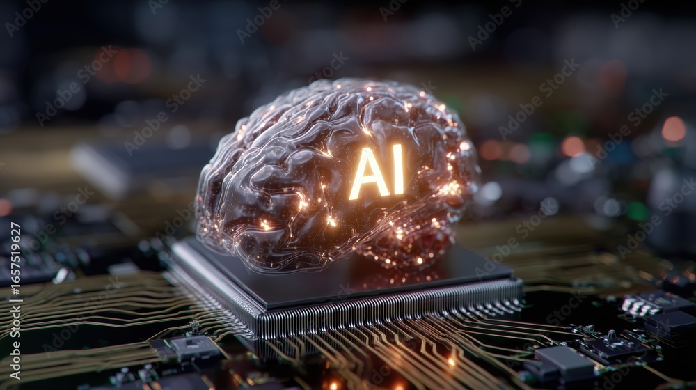 Aufkleber ai brain with microchips artificial intelligence concept depicted as a glowing brain on a circuit bo