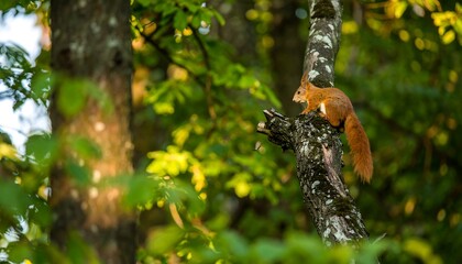 Squirrel on a tree branch in forest