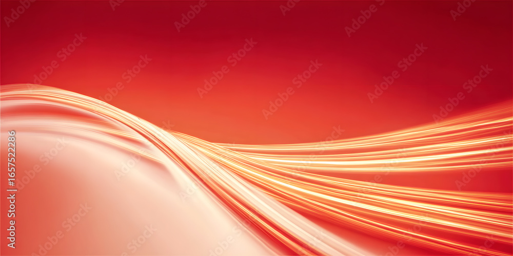 Poster dynamic flow of light strands on a gradient red background