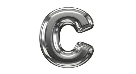 Shiny metallic letter c illustration for graphic design and typography projects