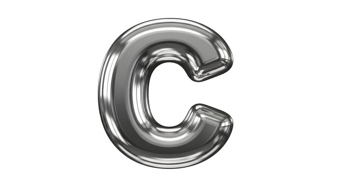 Shiny metallic letter c illustration for graphic design and typography projects