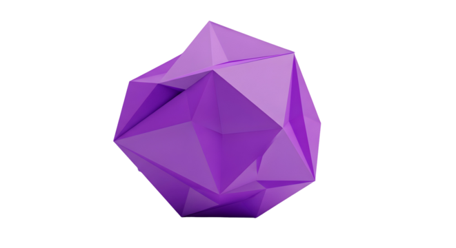 3d rendering of a purple geometric shape with facets and sharp edges for modern designs