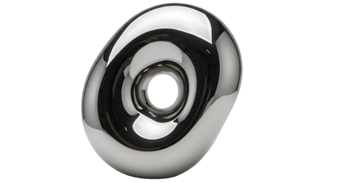 Bstract chrome sculpture with organic shape and central hole for modern art design