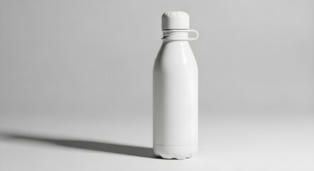 Minimalist white stainless steel water bottle with matte finish and secure cap, standing on a clean white surface—perfect for eco-friendly hydration and stylish everyday use.