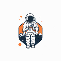 Stylized Astronaut with American Flag and Mountainous Space Scene