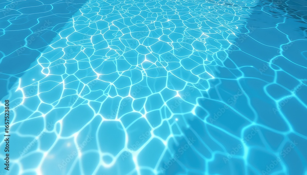 Poster sunlight reflecting on the clear, cool blue surface of a pool, creating mesmerizing patterns and shi
