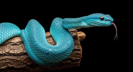 Fototapeta premium Striking Blue Viper Perched on a Branch