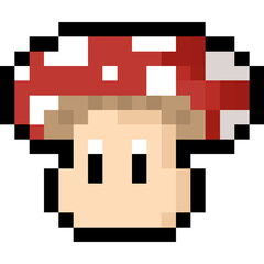 Cartoon Pixel Red Mushroom Character