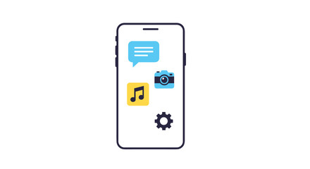 A Modern Mobile Phone Interface, Featuring Icons For Messaging, Camera, Music, And Settings, Showcasing User Interface Elements, Illustrating Digital Communication And Mobile App