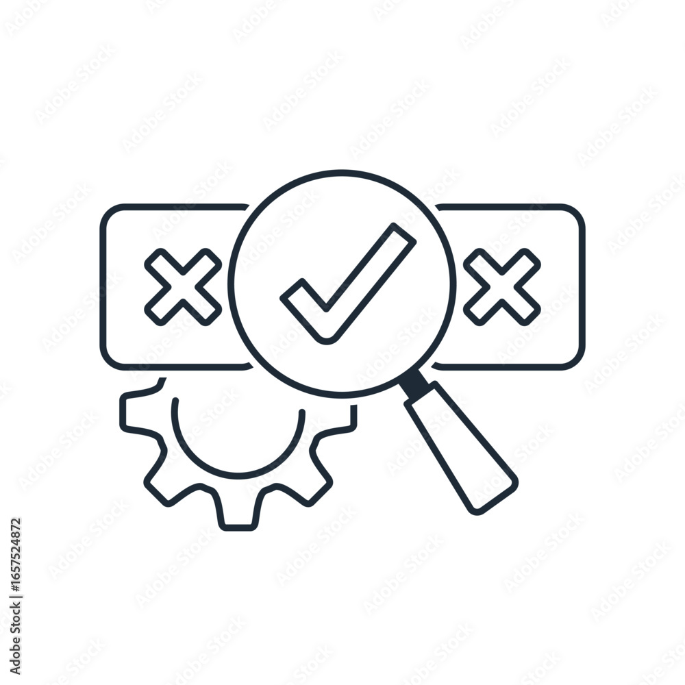 Poster find and make the right decision. find a solution. vector linear icon illustration isolated on white