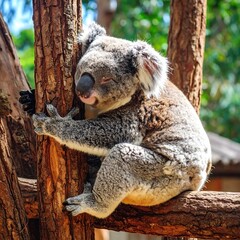 Obraz premium Sleepy koala clinging to branches
