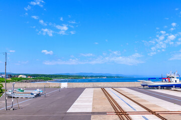 Otoshibe District, Esashi Fishing Port and Coastline under June Blue Sky, Hokkaido, Japan
