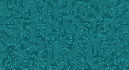 A teal circuit board pattern represents modern technology