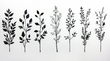 Line - drawn plant motifs with monochromatic branches and leaves, suitable for decoration, design materials, cultural and creative applications