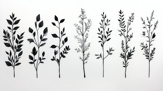 Fototapeta Line - drawn plant motifs with monochromatic branches and leaves, suitable for decoration, design materials, cultural and creative applications