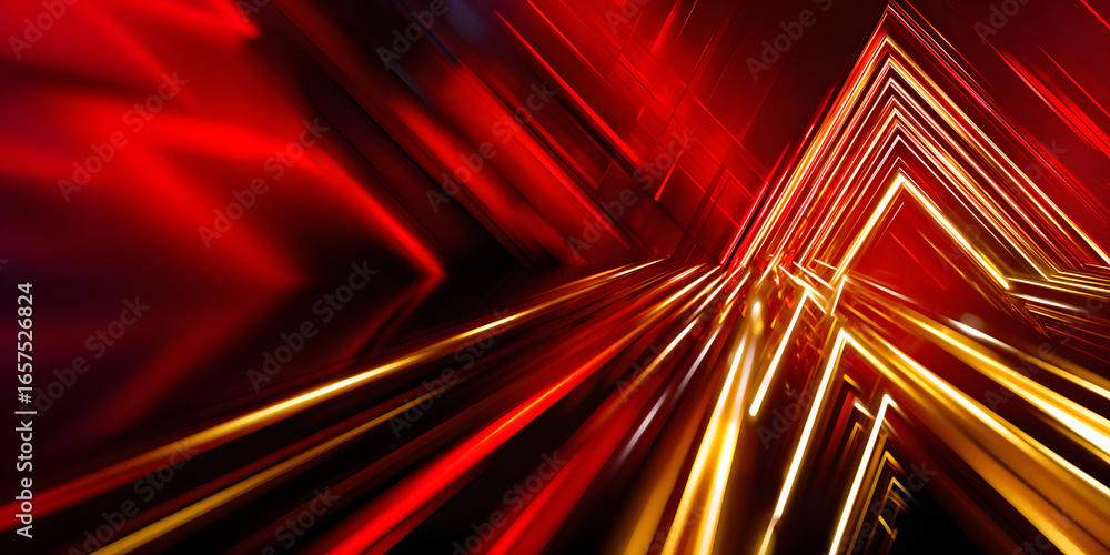 Poster dynamic red and gold abstract lines forming geometric patterns