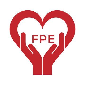 FPE Heart Care Logo &ndash; Charity, Healthcare and Community Support Icon. FPE Letter Logo.
