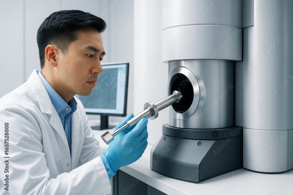 Aufkleber scientist operating advanced electron microscope in modern laboratory environment with scientific in