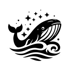 Fototapeta premium Whale in Ocean Silhouette with Stars Vector Design