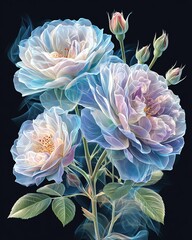 X-ray Floral Illustrations Delicate blooms with soft pastel hues. Transparent Botanical Decor Modern Botanical Fine Art
