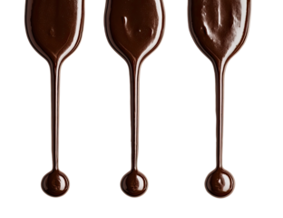 Melted chocolate drips in vertical alignment