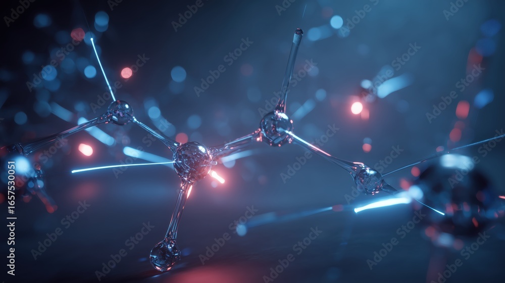 Aufkleber transparent glass molecule structures abstract molecular structure with glowing elements in a dark, 