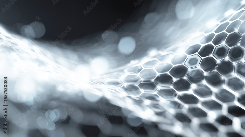 Aufkleber white wavy hexagon surface morphing abstract geometric pattern with hexagonal shapes and soft glowin